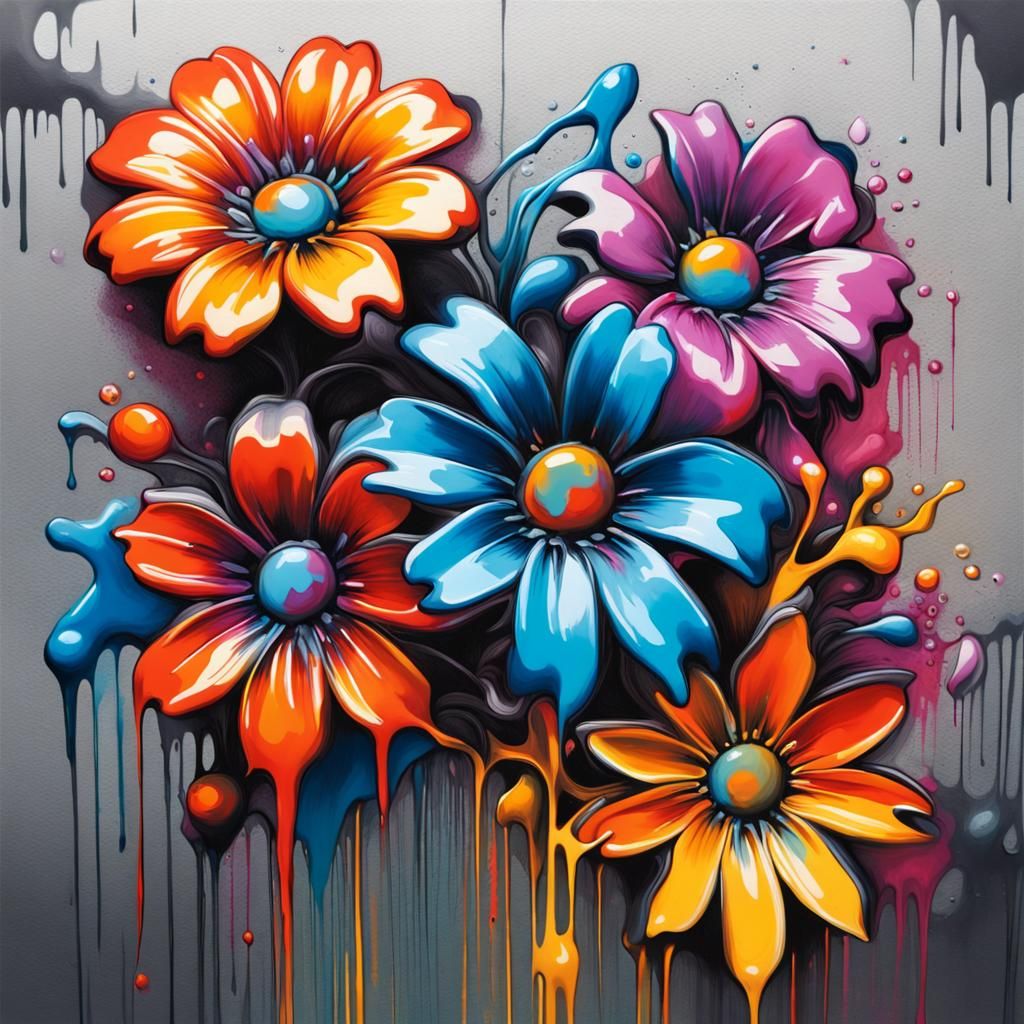 Melting Metal Flowers in Graffiti Art