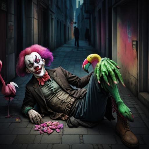 Dead Clown and Flamingo in Fantasycore Style