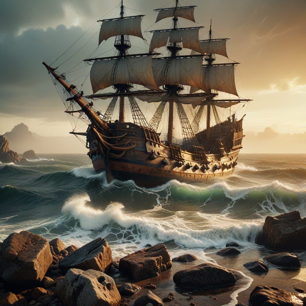 Wrecked Spanish Galleon in Golden Hour Light