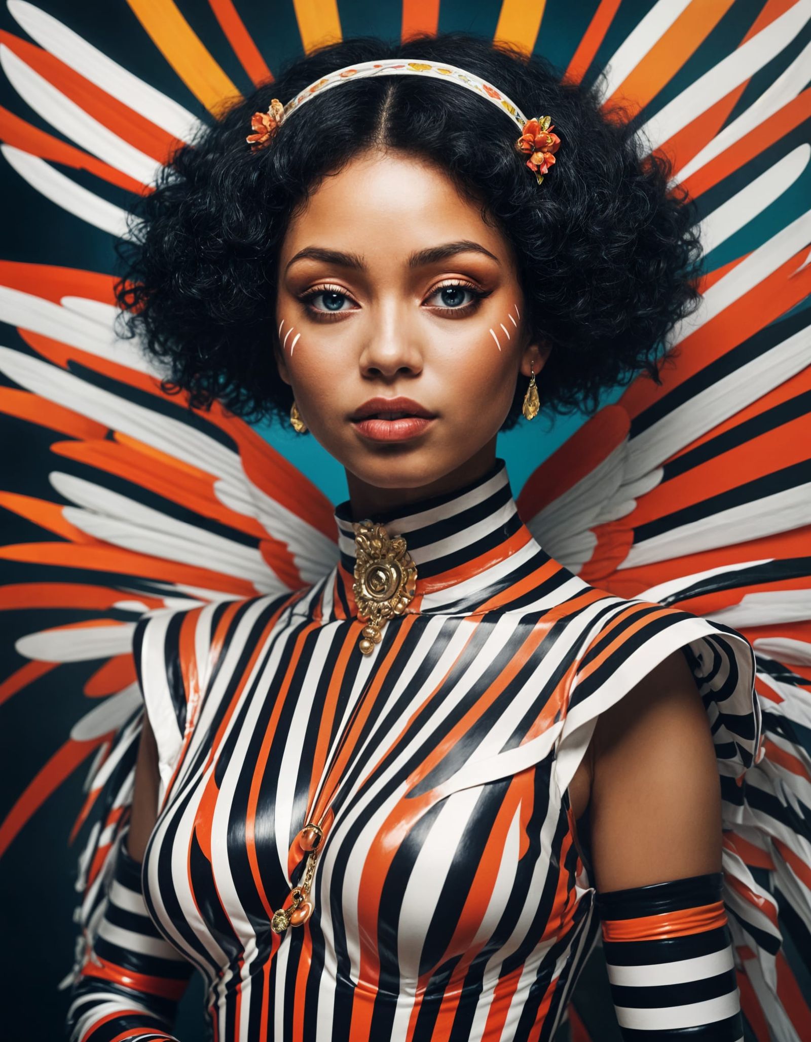 Lady Angel in Whimsical Stripes, Inspired by Surrealist Mast...