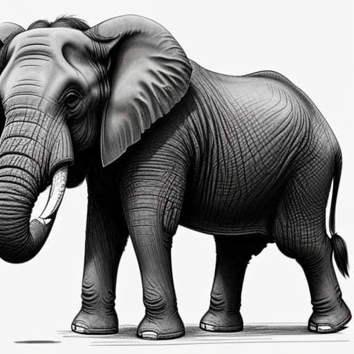 Elephant Continuous Line Art Pencil Drawing