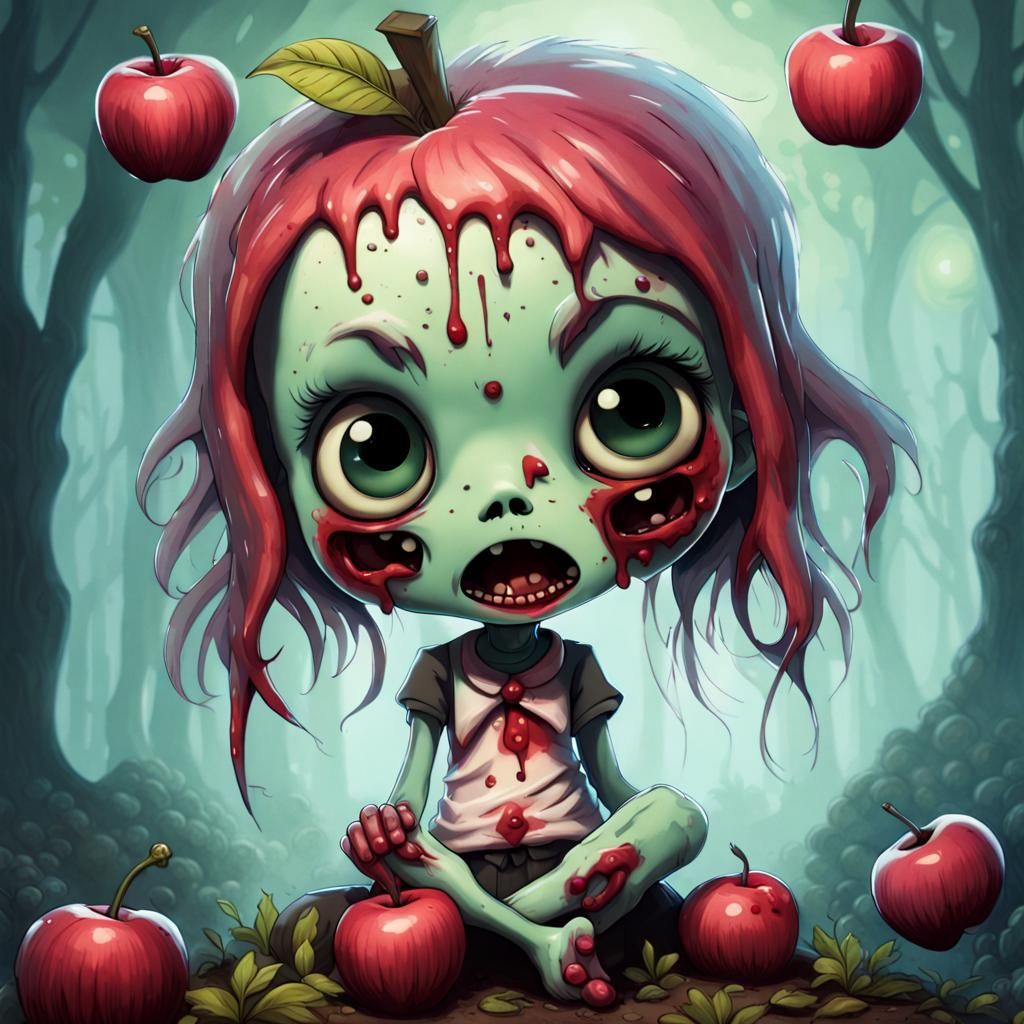 Chibi Zombie Apple Character in Dreamscape Garden