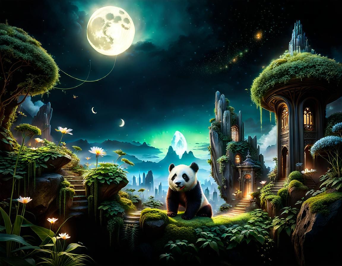 Panda in the magic garden