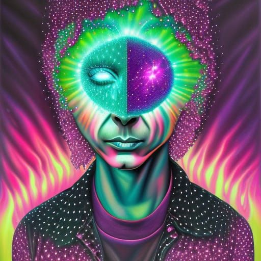 Portrait with Green Eyes in Oil, Sparkle Effects