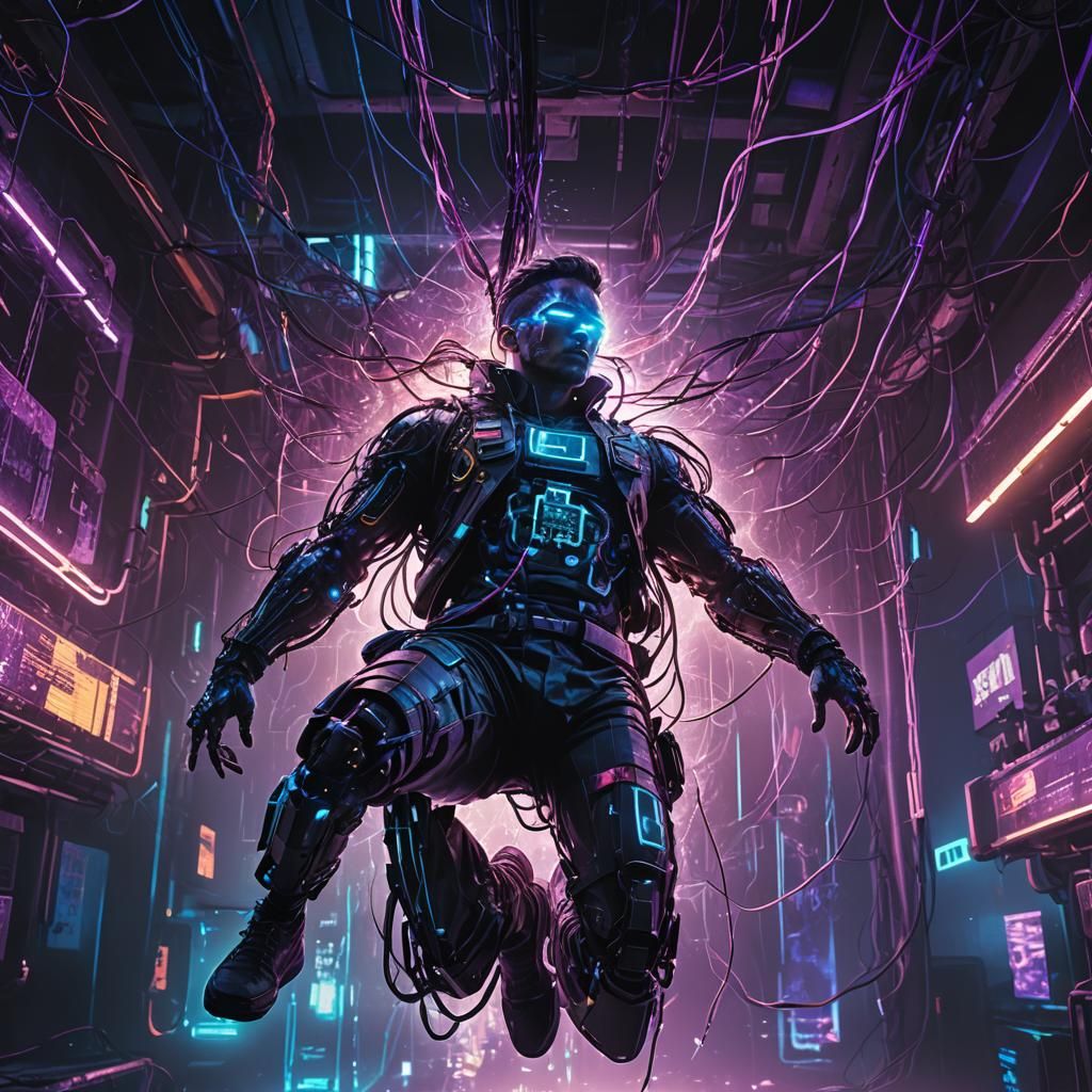 Cyberpunk Suspension: Neon Impressionist Concept Art