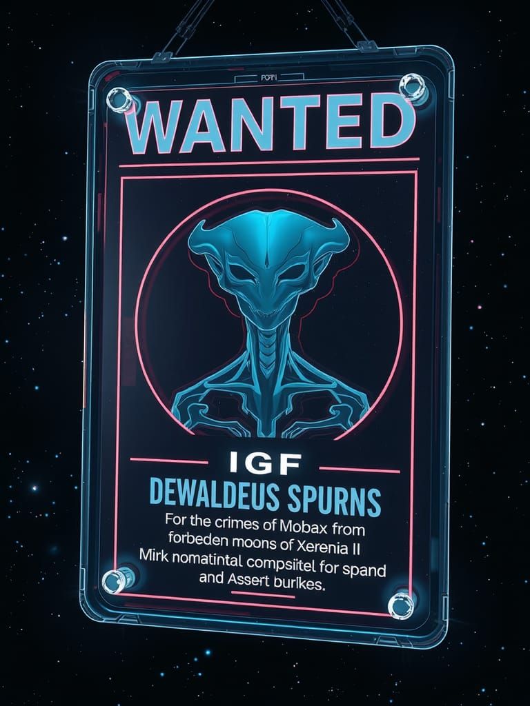 Futuristic Hologram of Alien War Criminal Wanted Poster