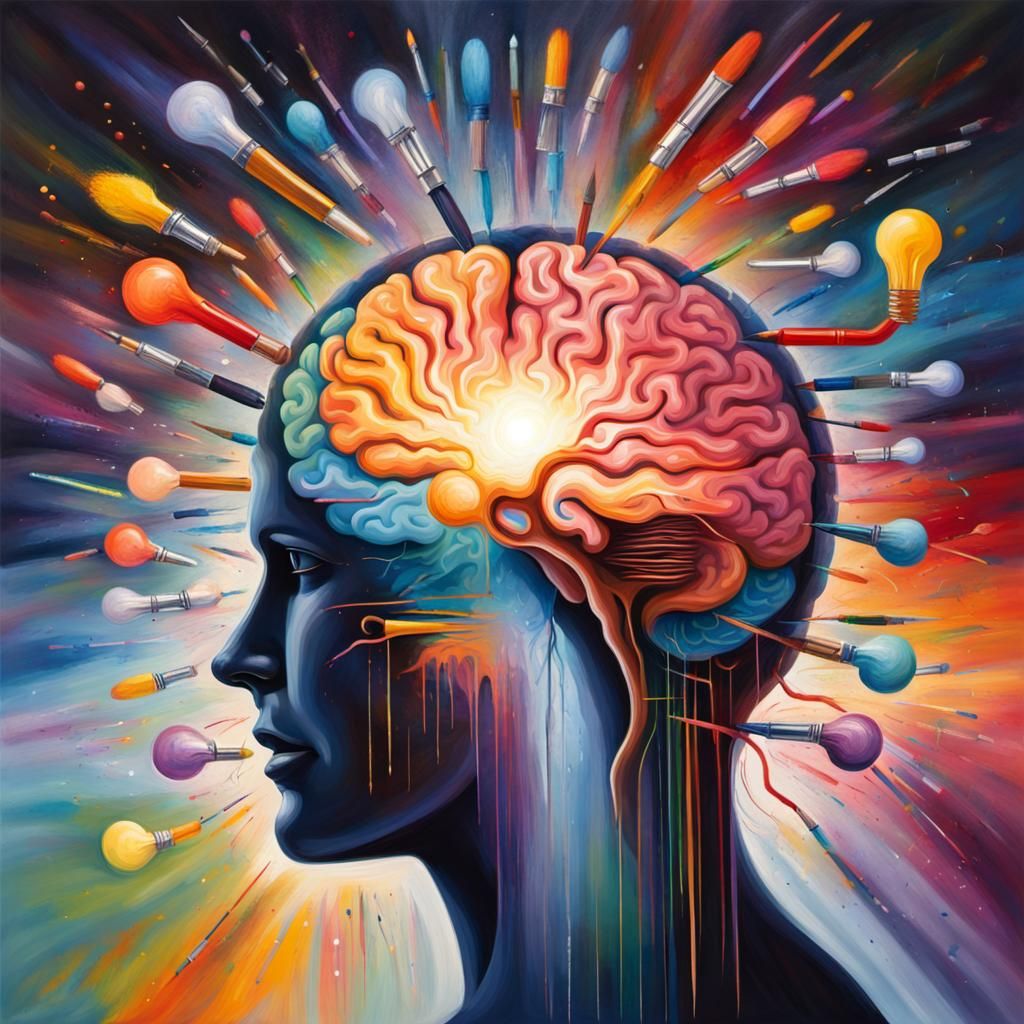 Brain Silhouette with Lightbulbs Sparking, Hyperrealistic Pa...