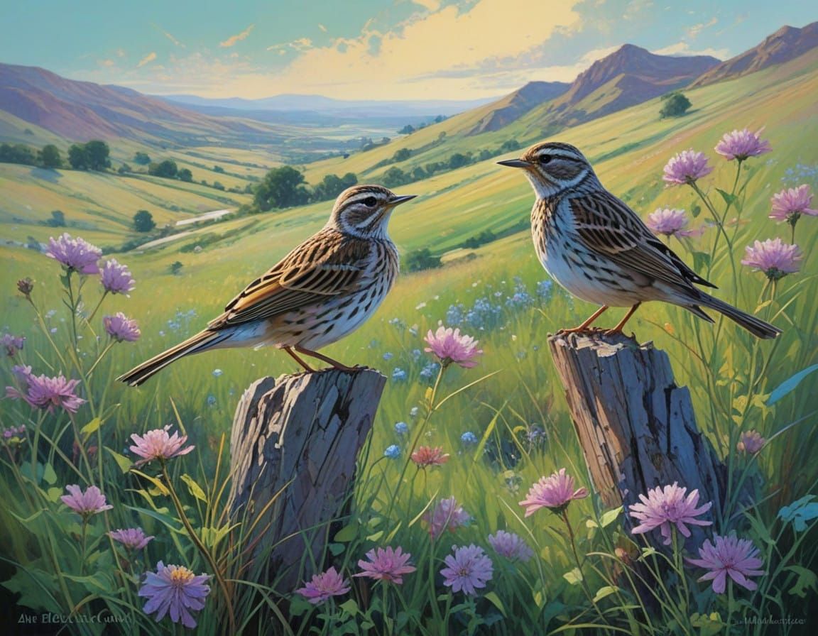 Intricate Floral Landscape in Expressive Watercolor Style