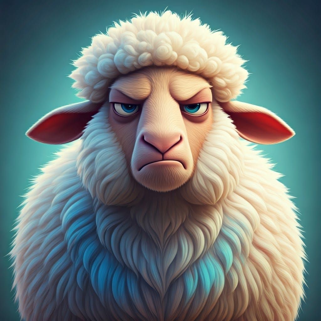 Stylized Sheep Conveys Grumpy Mood in Whimsical, Painterly S...