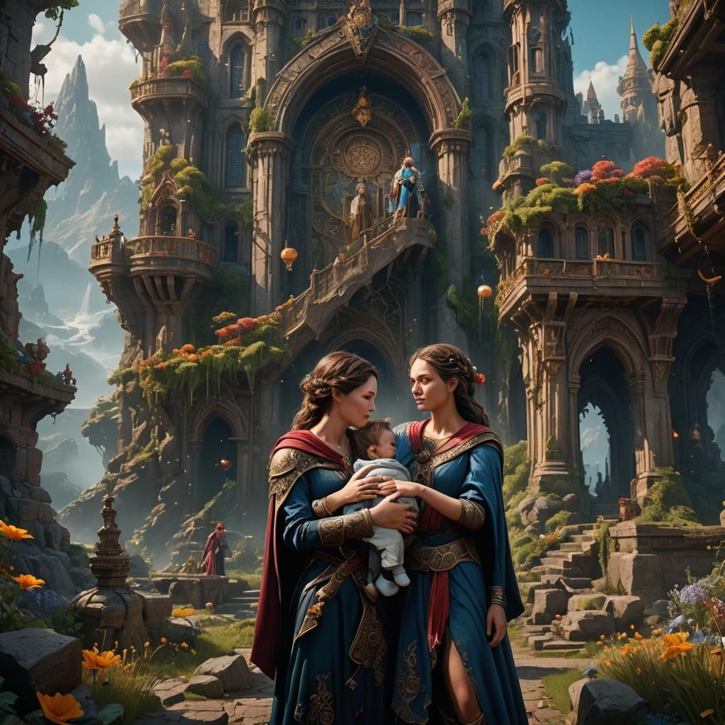 Realistic Motherhood Fantasy Concept Art in Deep Color