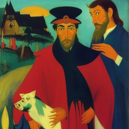 Vampire Dressing Pig in Shirt, Painting Style