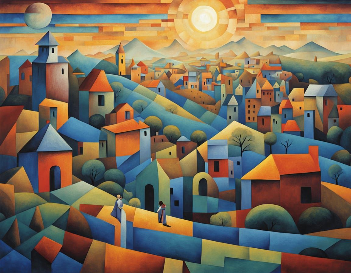 Sunshine Over Moonlit Village