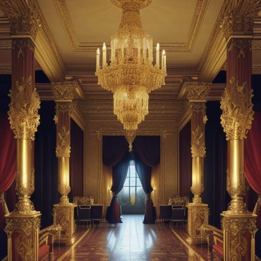 Baroque Portuguese Castle Interior in Warm, Golden Light