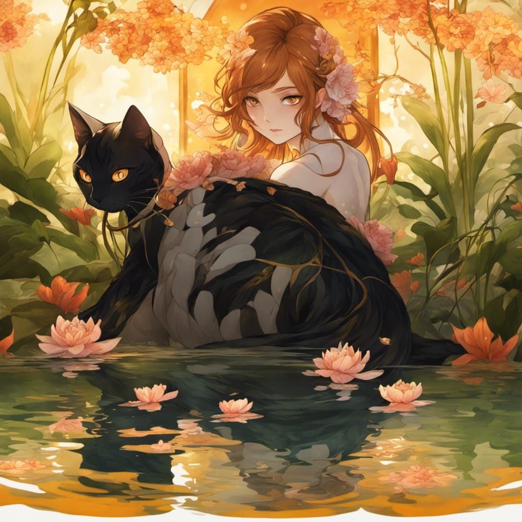 Sensuous Knight in Ethereal Koi Pond: Anime Concept Art