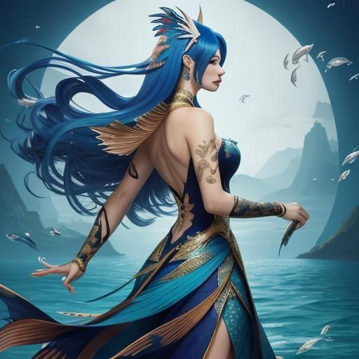 Woman with Fish Fin Hair: Fantasy Portrait