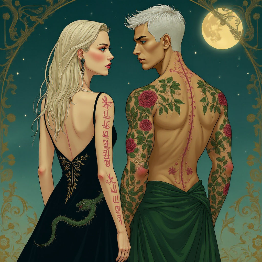 Portrait of a Woman with Dragon Dress and Tattoos