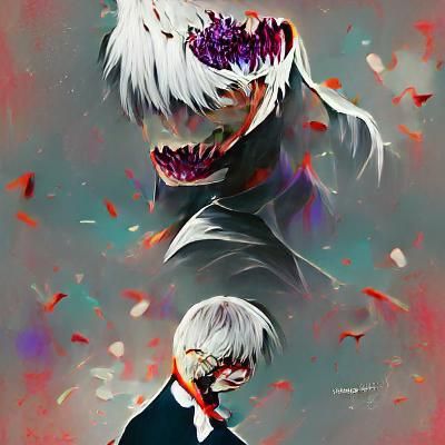 Kaneki AI Image: Masked Figure with White Hair