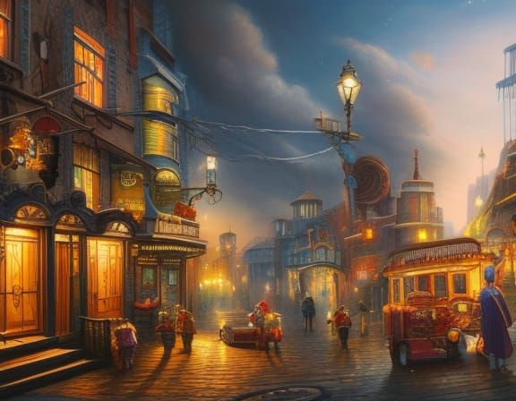 Fantasy City Street in Romantic Style