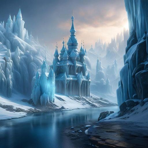 Fantastical Ice Palace in Siberia at Sunset