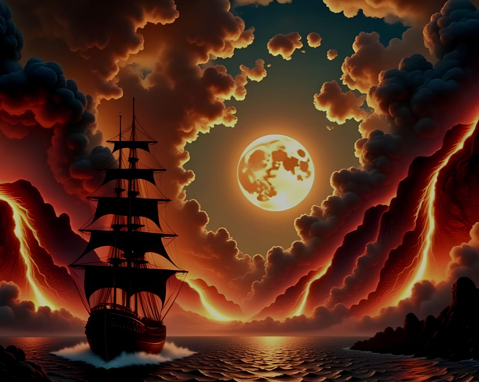 The tall ship fights the pull of the Doom Moon