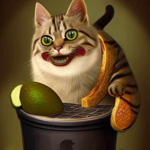 Cat in Avocado Toast Sandwich, Digital Painting