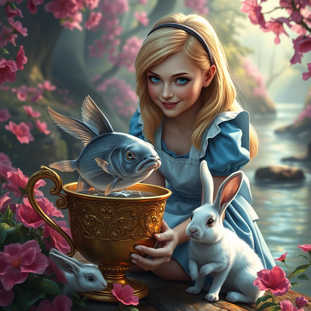Alice in Wonderland and Leaping Fish, Hyperrealistic Art