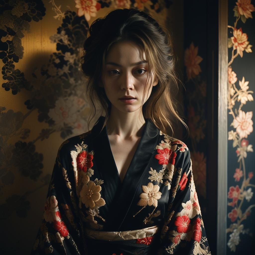 Woman in Kimono with Moody Chiaroscuro Lighting