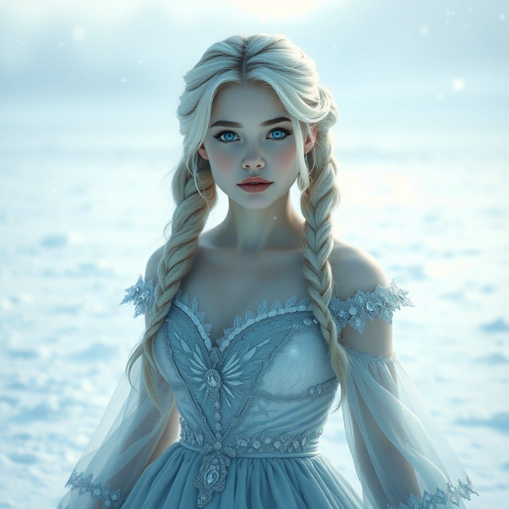 Ice Queen with Twin Tails in Snowy Landscape
