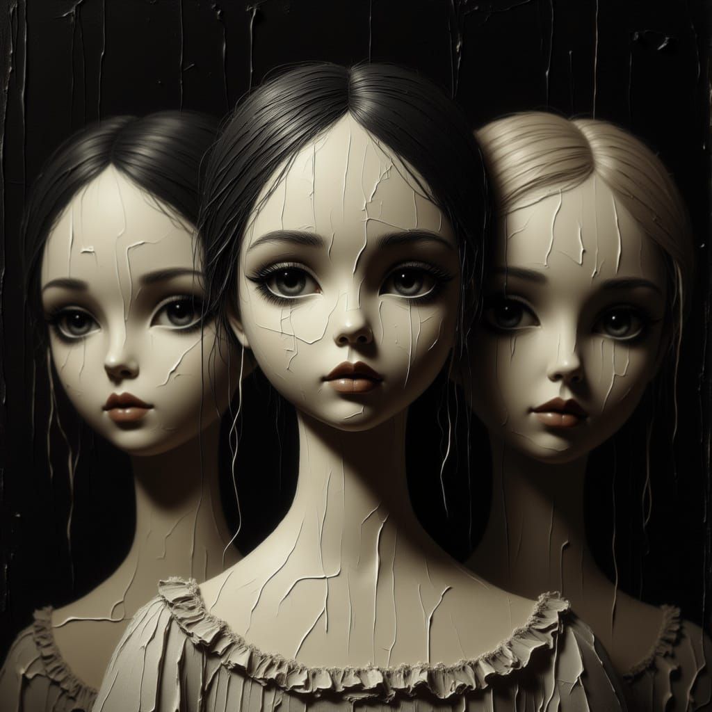 Lifelike Porcelain Dolls in Dramatic Spotlight