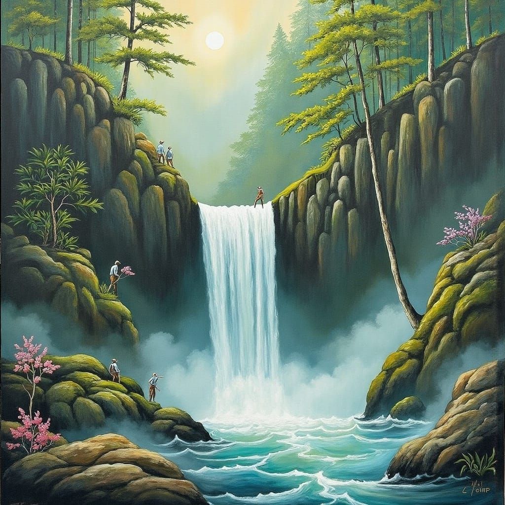 Waterfall in Chinese Ink Wash Style