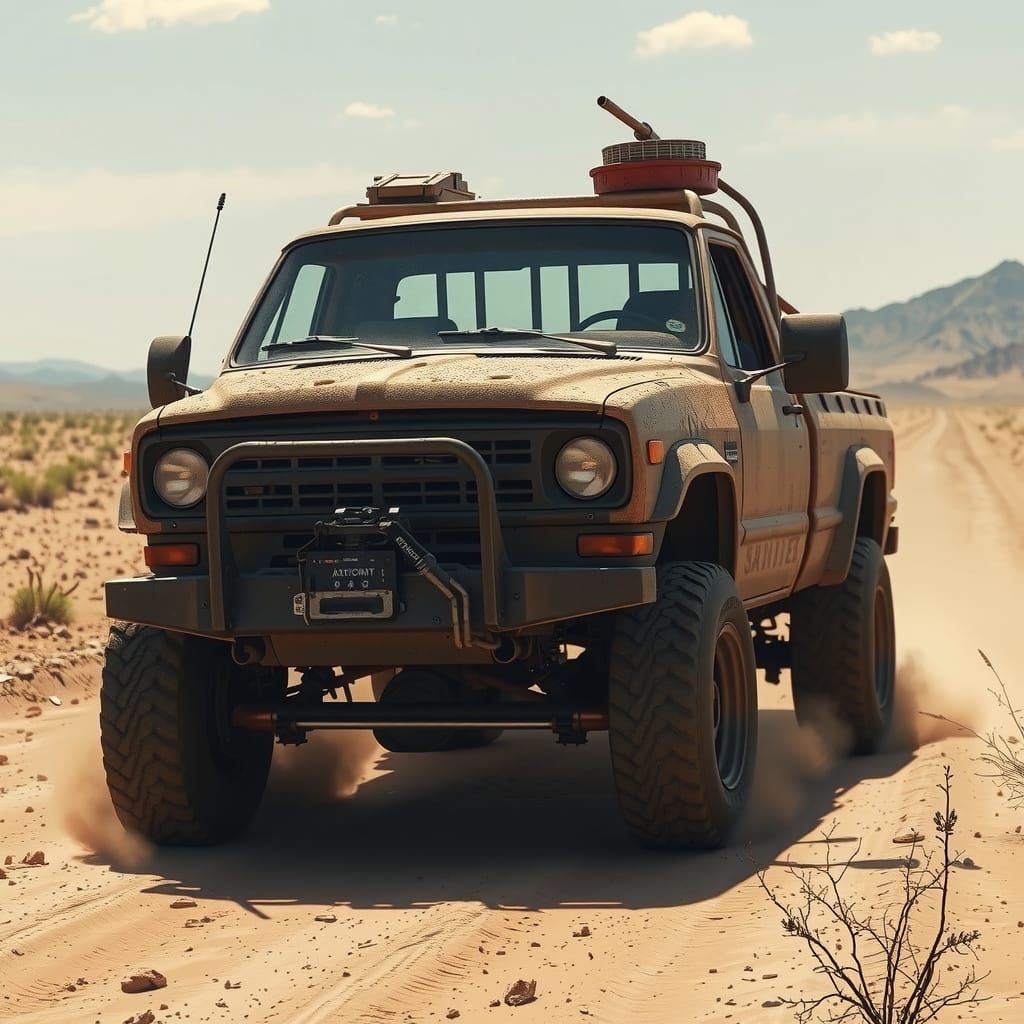 Worn Pickup Truck in Barren Post-Apocalyptic Wasteland