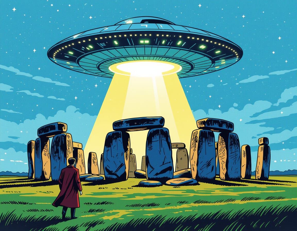 1950s UFO at Stonehenge in Comic Book Art