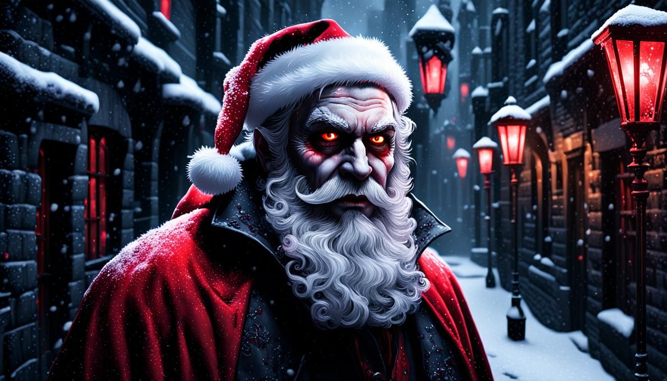 Vampire Santa Claus in Electric Neon Gothic Alley