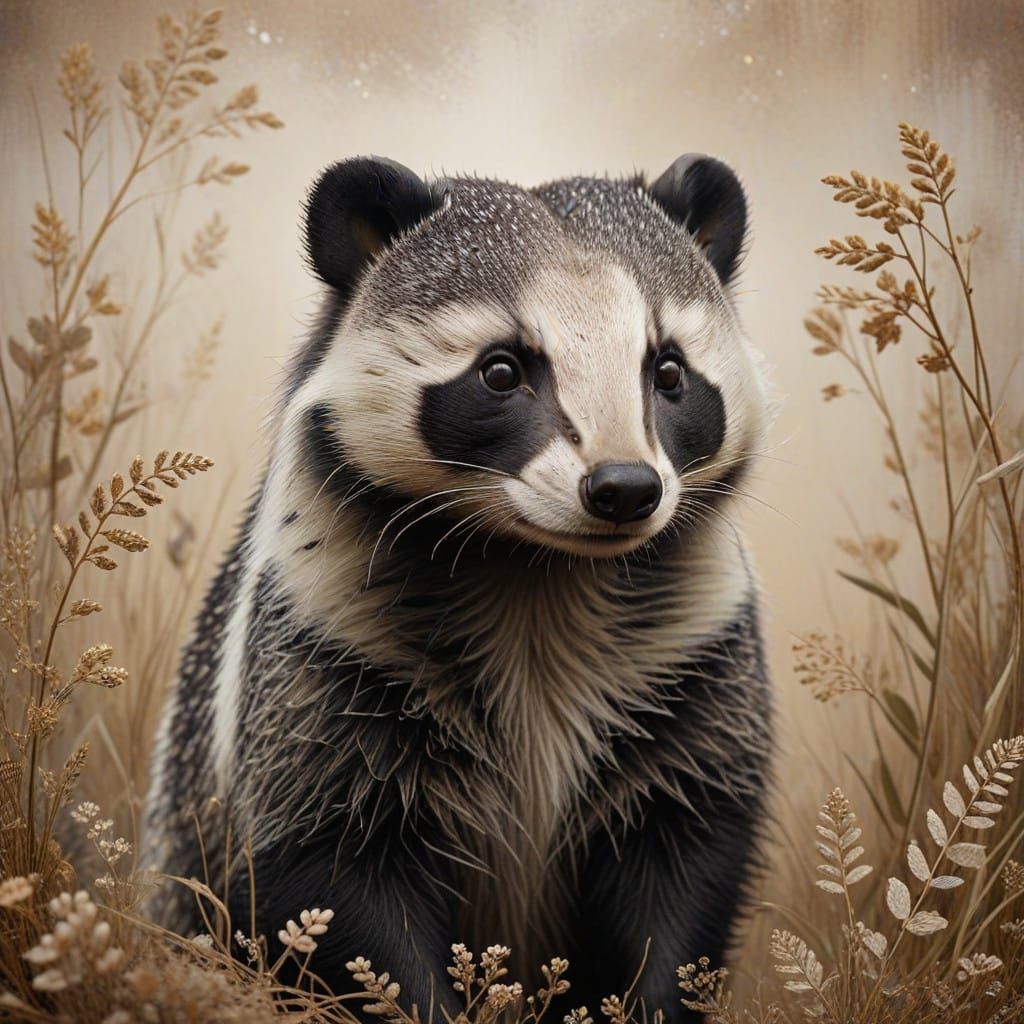Whimsical Badger in Dreamy Storybook Style