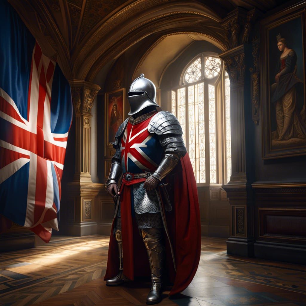 British Knight in Rococo Hallway: Hyperrealistic Concept Art