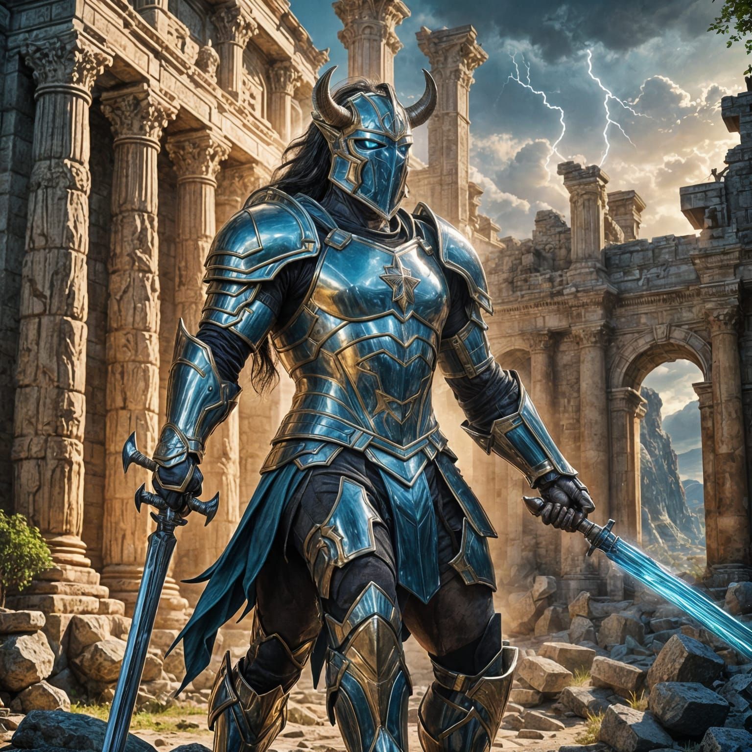 Heroic Armored Centaur in Lightning Storm