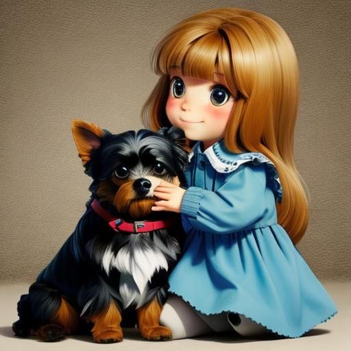 Girl with Yorkshire Terrier Dog Portrait