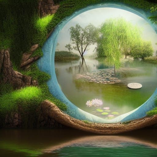 Pond in Portal Matte Painting, Realistic Photo