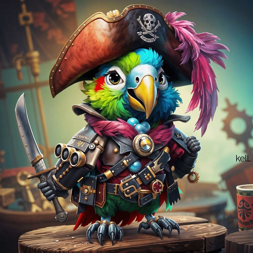 Multicoloured Parrot Pirate Captain Fantasy Art