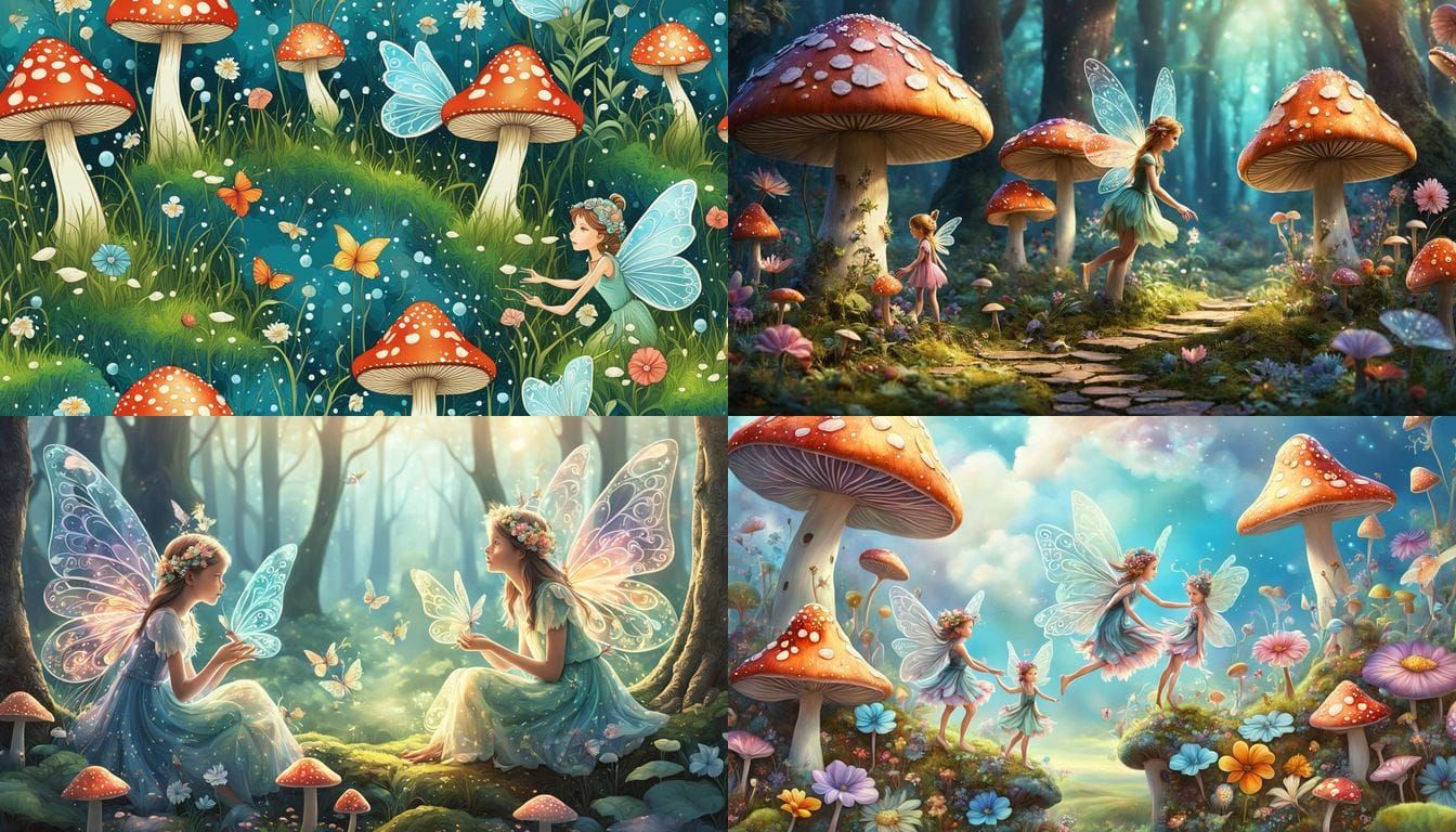 Fairies Enjoy Spring in Shaded Woodland Scene