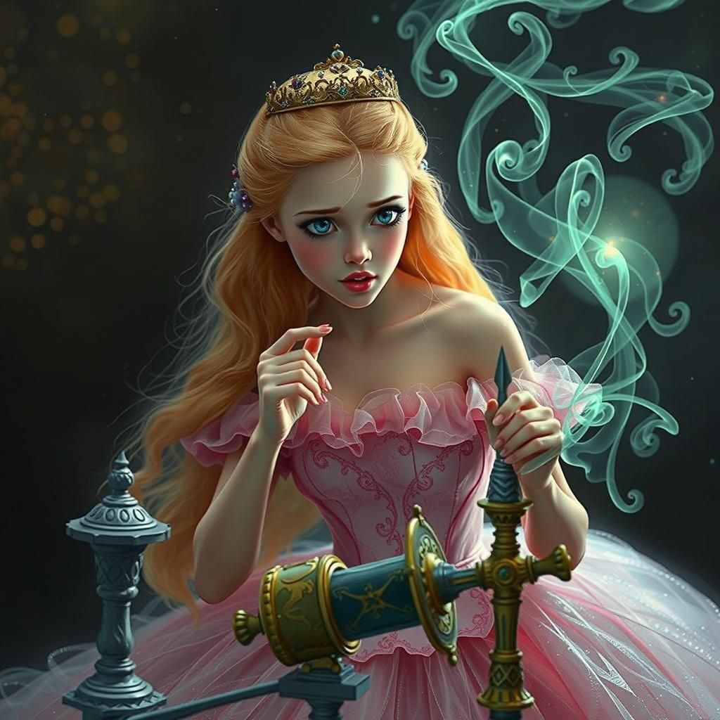 Hyperrealistic Portrait of Princess Aurora and Spinning Whee...