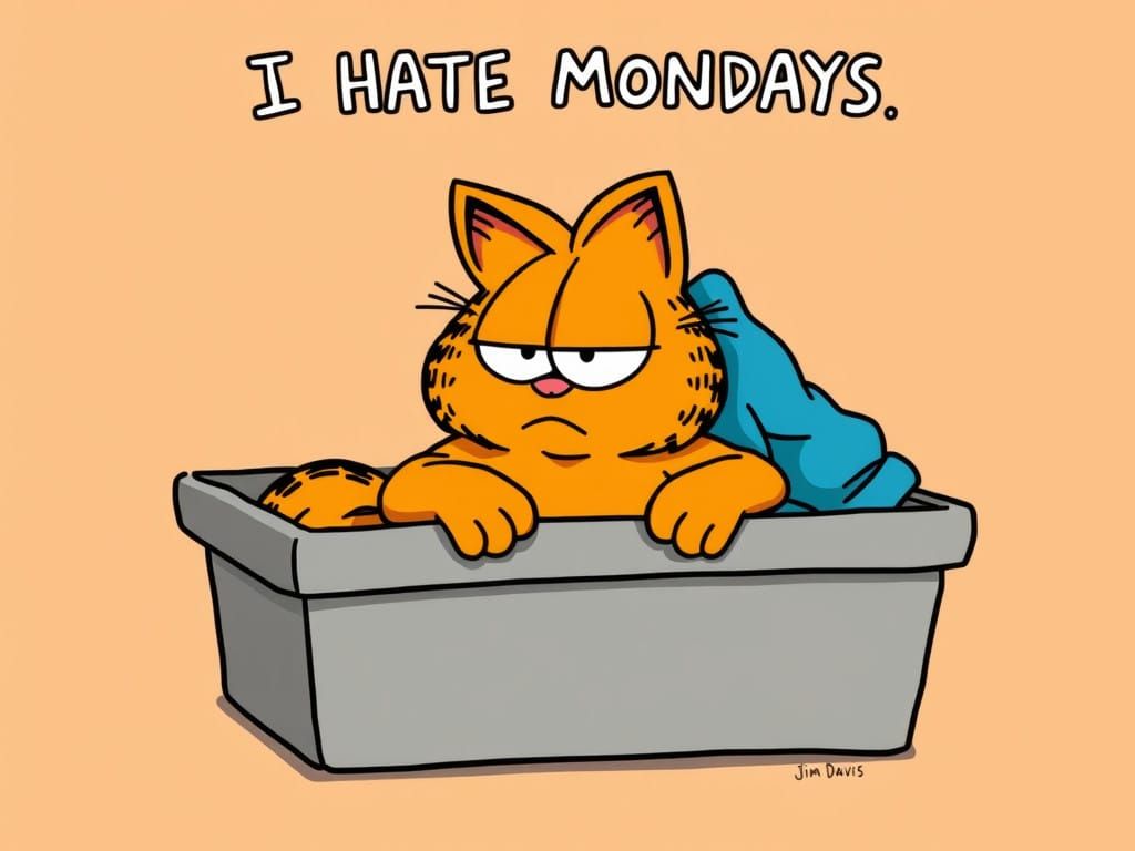 Chubby Ginger Cat Lies in Cartoon Box on Colourful Backgroun...