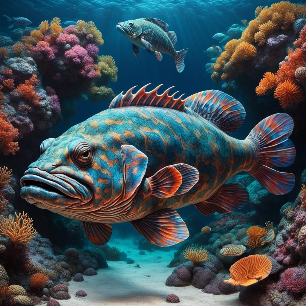 Ornate 4D Acid Art of Goliath Groupers