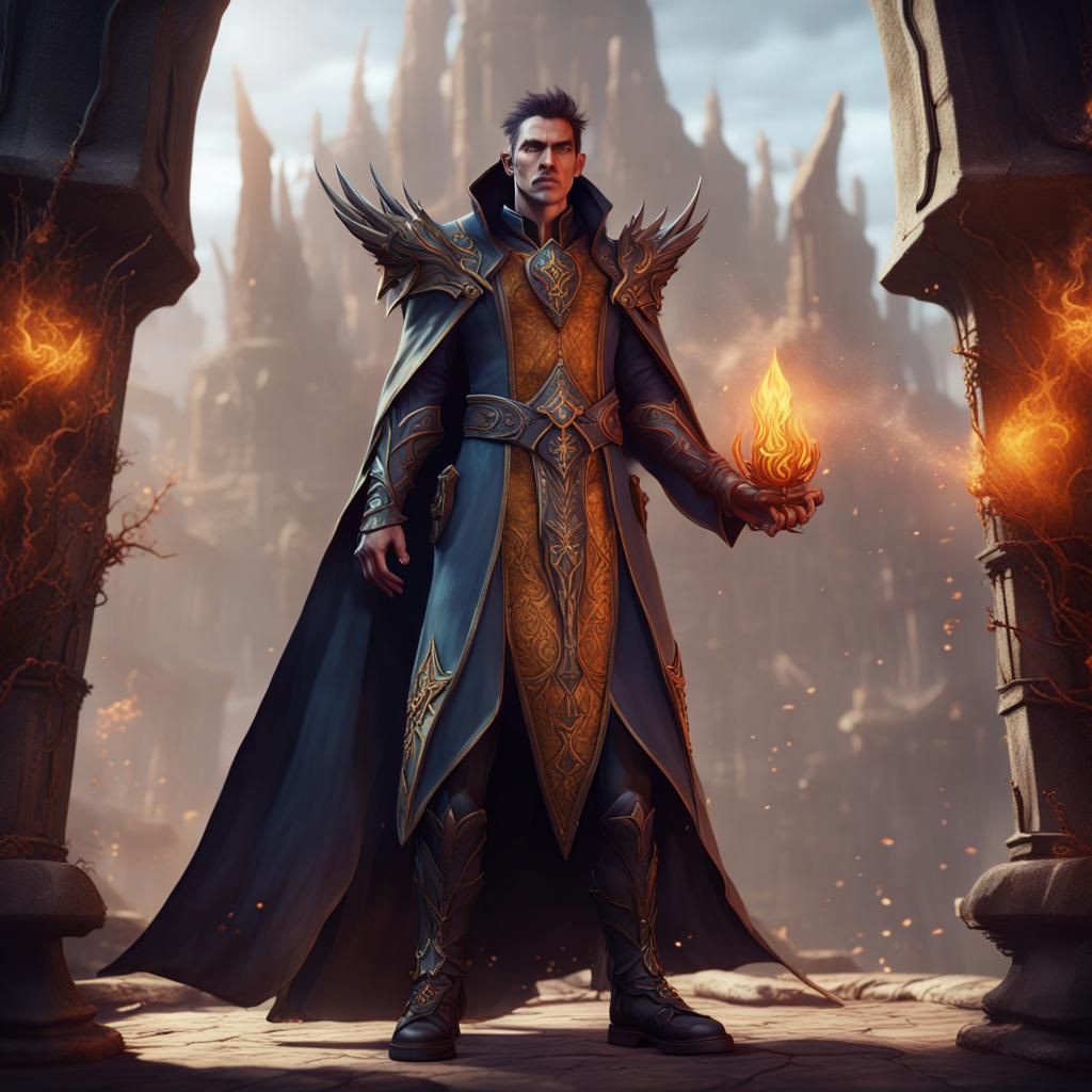 Eladrin Male Warlock in Detailed Matte Painting