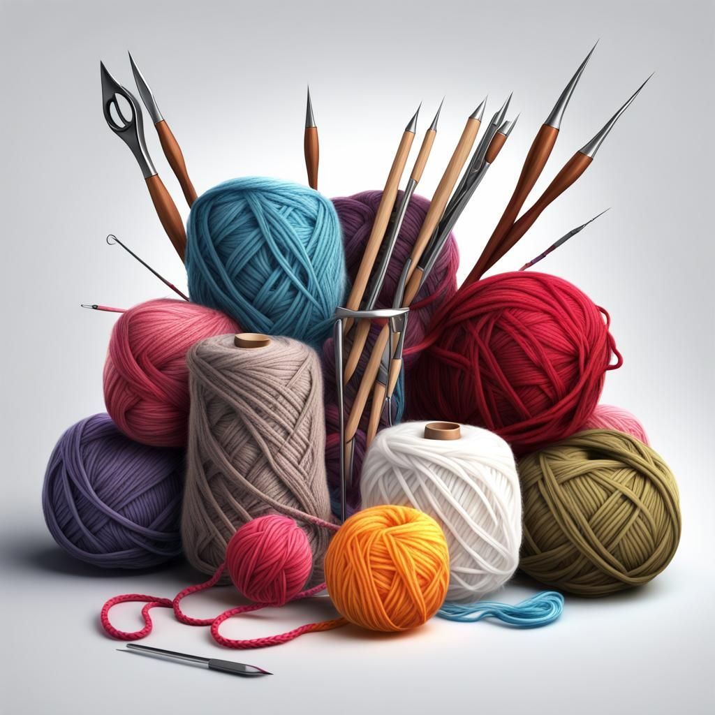 Watercolor Clipart of Yarn and Knitting Tools