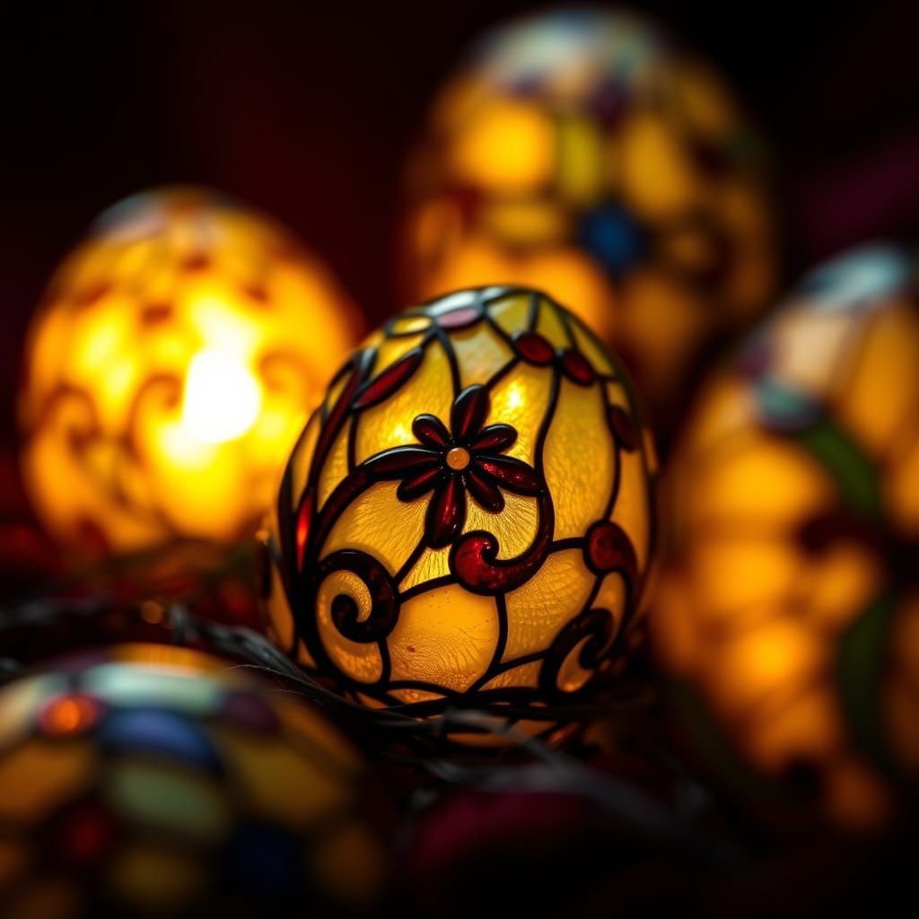 Tiffany Glass Easter Eggs in Art Nouveau Style