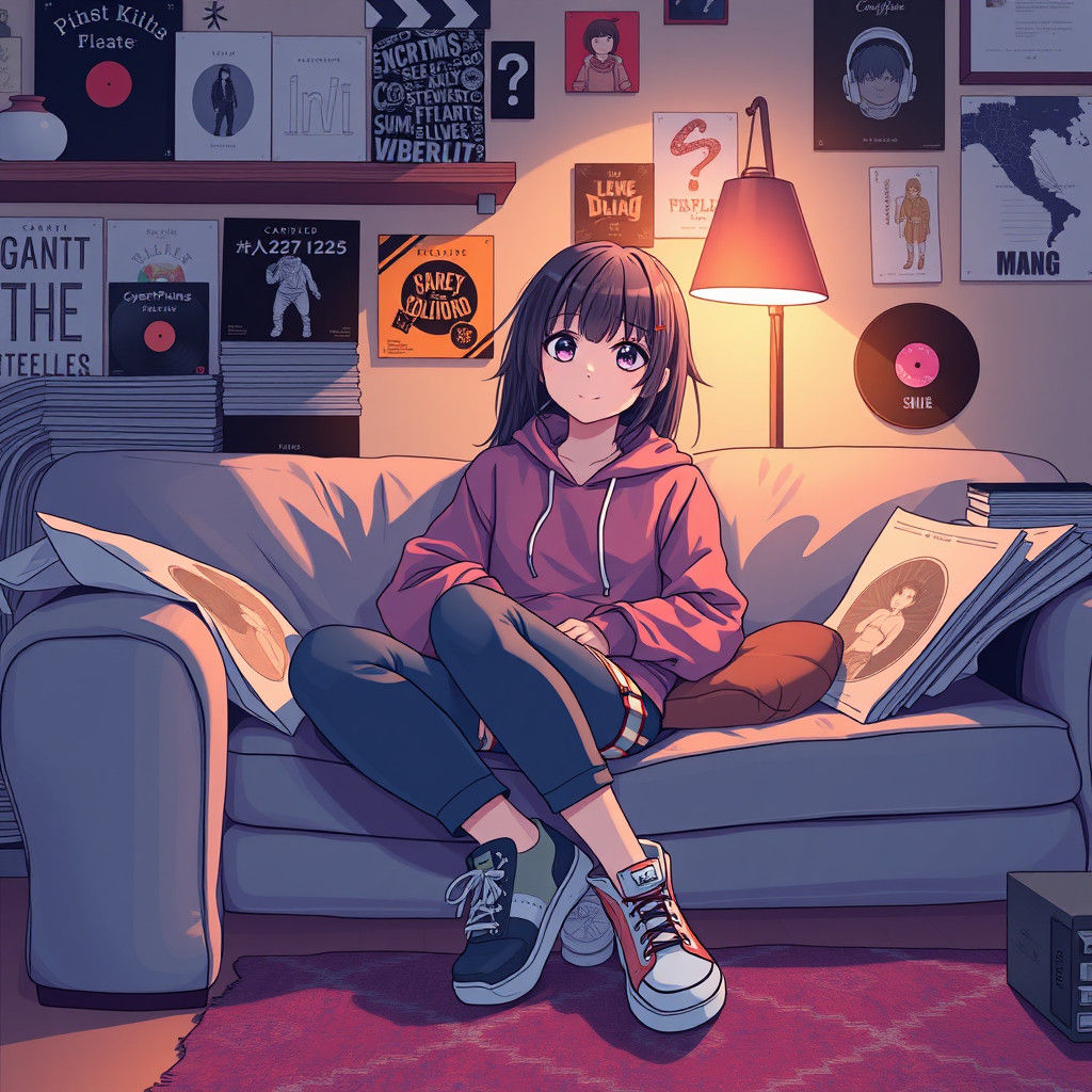 Teenage Girl in Cyberpunk Style Lounging at Home