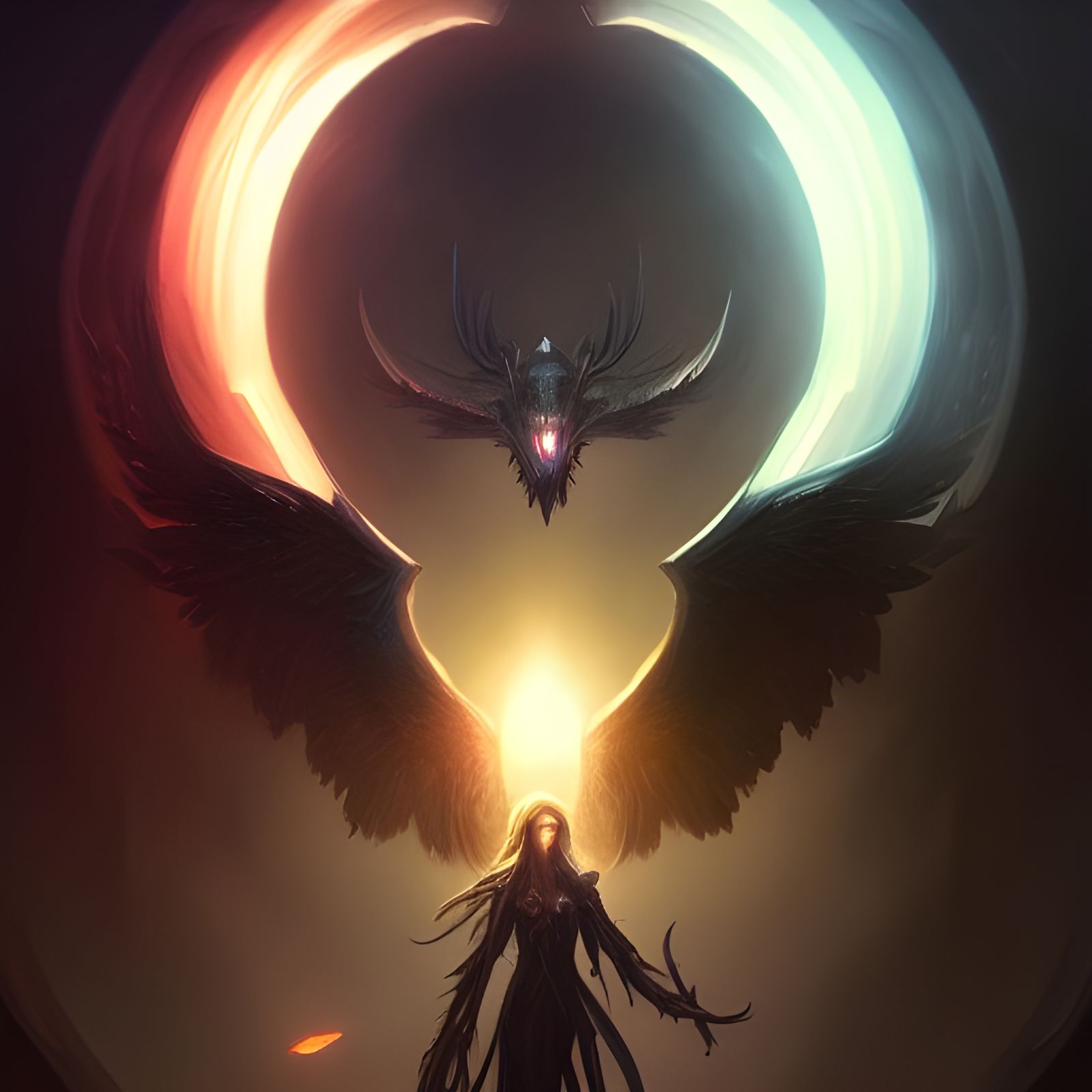 Hyperdetailed Angel Demon with Dimensional Portal