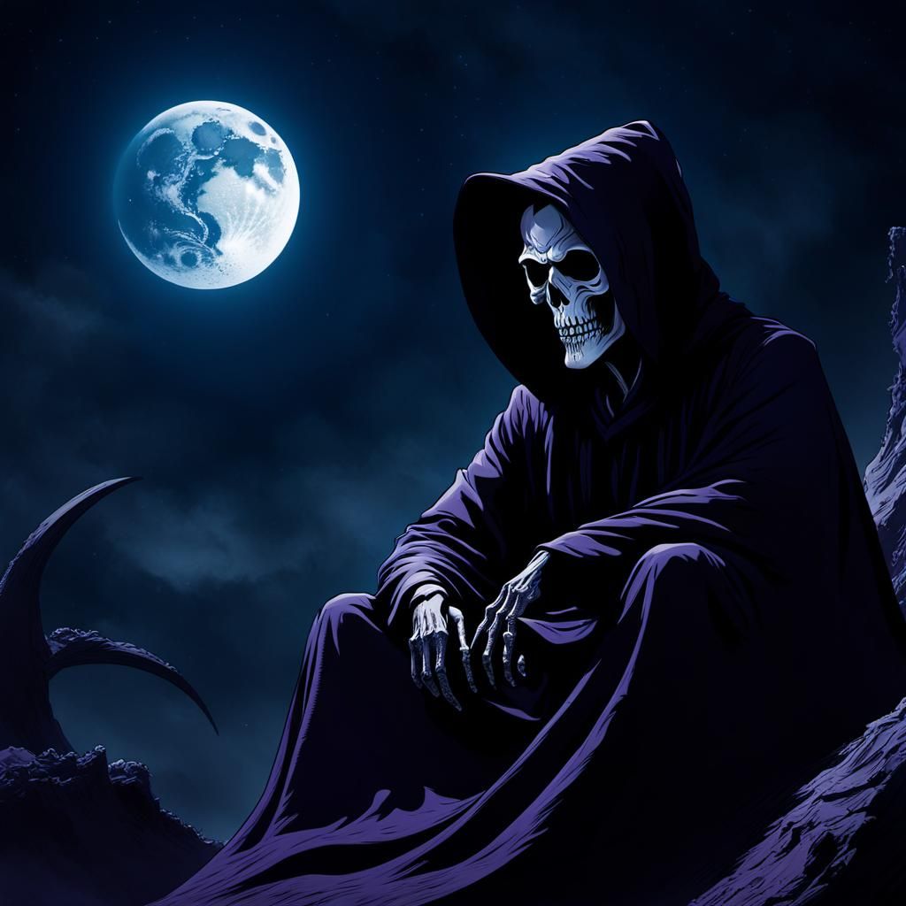 "The Grim Reaper and the moon