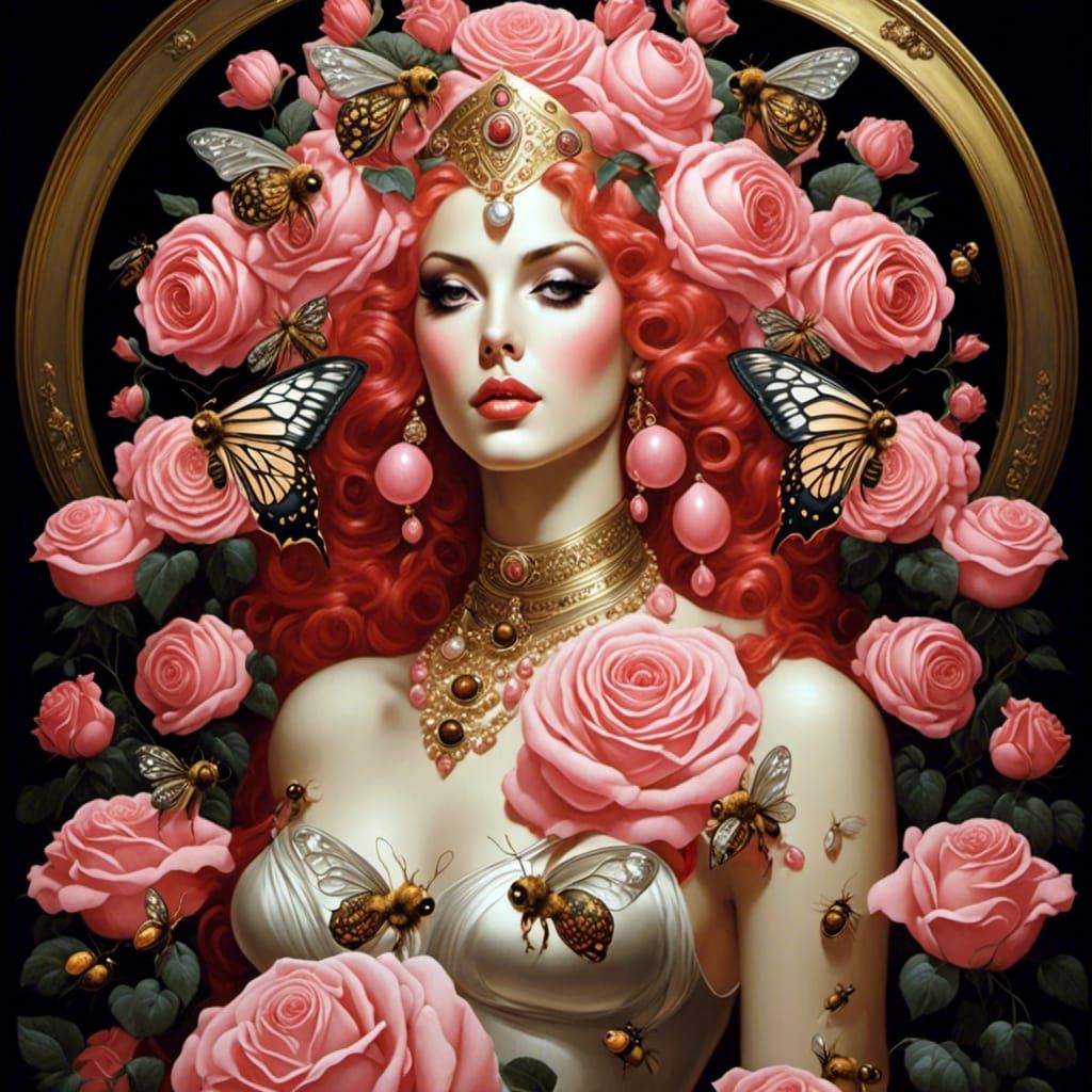 Renaissance Painting: Roses, Aphrodite and Honey Bees